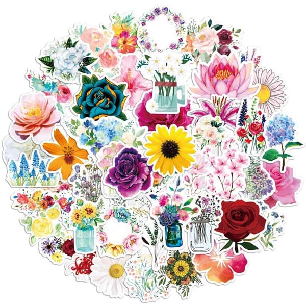 Klistremerker - blandede blomstermotiver - 50 stk