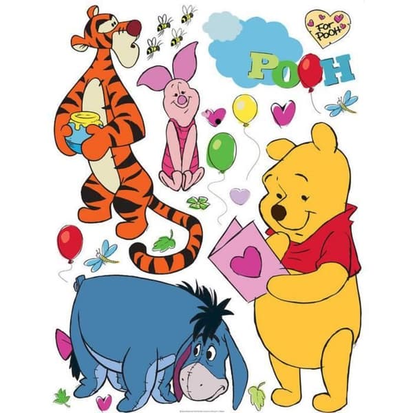 Klistermärken - Disney - Winnie &amp; hans vänner - 42,5 x 65 cm - Gult och blått - Väggdekoration