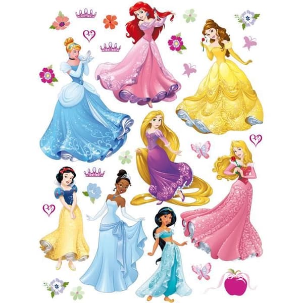 Klistermärken - Disney - 8 prinsessor - Färdigskurna - Repositionerbara - Väggdekoration