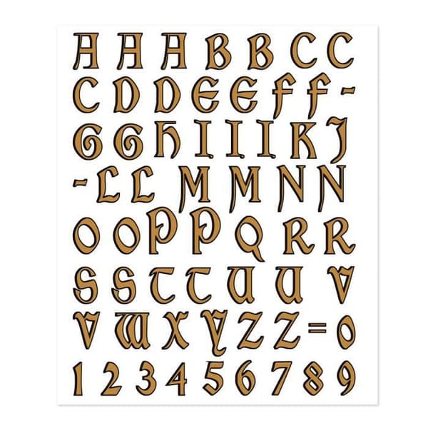 Självhäftande bokstäver och siffror Kit - Celtic - Guld - 15 mm - Board 14 x 16 cm - Väggdekoration