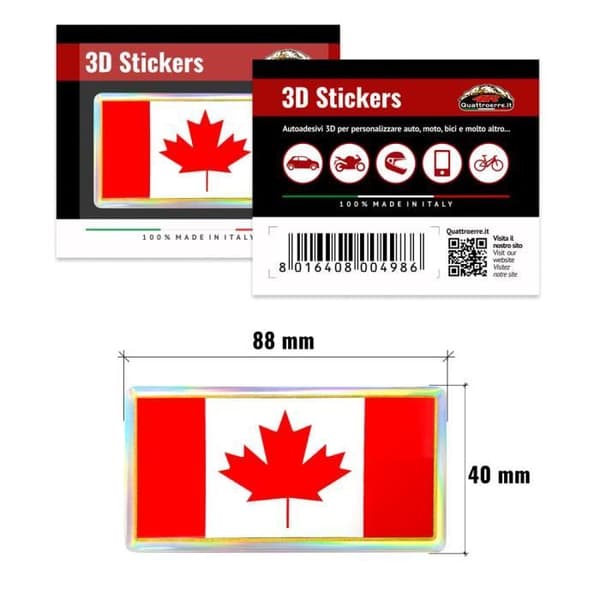 3D Canada Flag Sticker, 88 x 40 mm