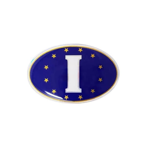 3D Oval självhäftande klistermärke "I" Europaflaggor, 62 x 40 mm