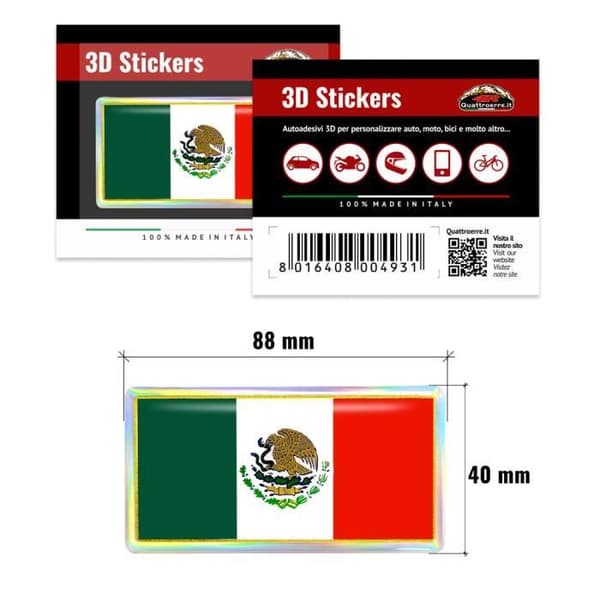 3D Mexico Flag Sticker, 88 x 40 mm