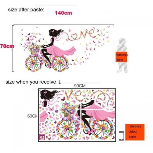 Väggklistermärken - Feer - Blommor och fjäril - Vattentät PVC - Barndekoration - 90x60 cm
