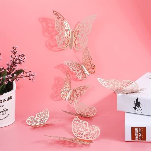 36-pack 3D Butterfly Väggdekaler, Butterfly Väggdekaler för fester och födelsedagar (3 storlekar, rosa)