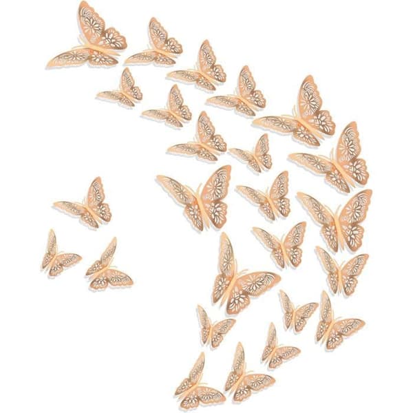 36-pack 3D Butterfly Väggdekaler, Butterfly Väggdekaler för fester och födelsedagar (3 storlekar, rosa)