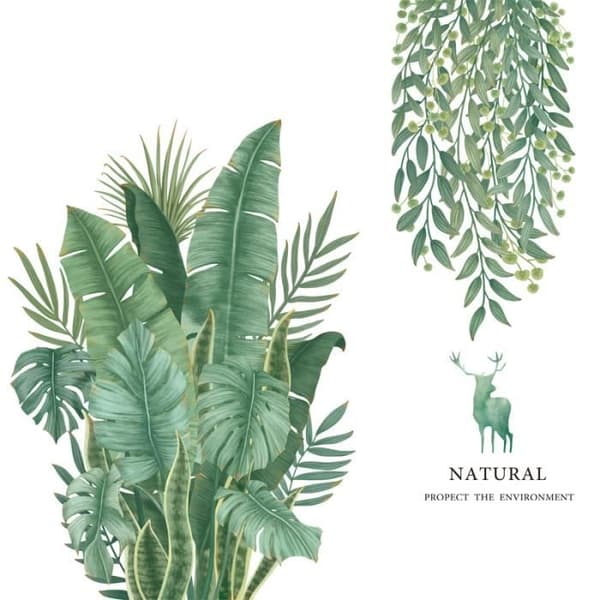 DIY Tropical Plants Wall Sticker - Avtagbar Turtle Leaf-Palm Leaf väggdekal för vardagsrum 84*80cm