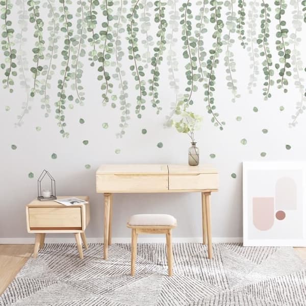 Gör-det-själv-växt-väggklistermärke - Avtagbar grönt löv Baseboard-väggklistermärke för vardagsrum 100*55cm