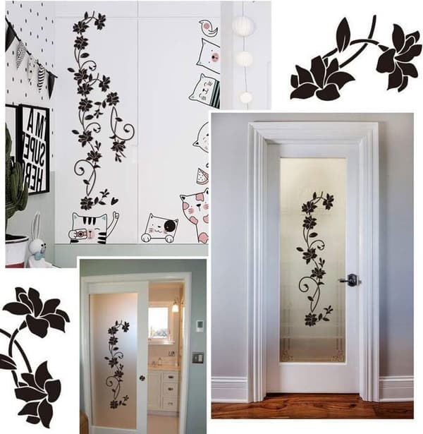 2 set Väggdekaler 105*30cm Blomma Vine Svart Deisgn PVC Väggdekal för Barn Sovrum Vardagsrum Kontor Resto Decora