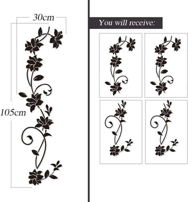 2 set Väggdekaler 105*30cm Blomma Vine Svart Deisgn PVC Väggdekal för Barn Sovrum Vardagsrum Kontor Resto Decora