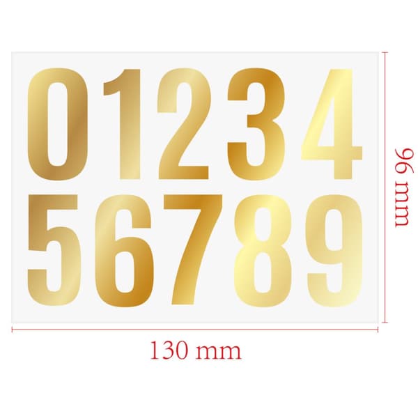 INF Guldfolienummerklistermärken, 0-9 självhäftande vinyletiketter (10-pack) Guld