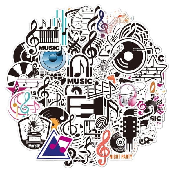 Musikknote-klistremerker - 50 selvklebende vinyl-klistremerker