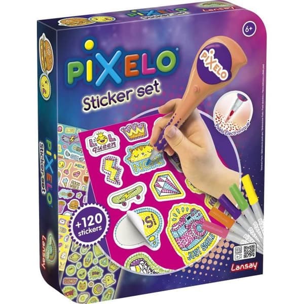 Pixelo - Set med klistermärken - Konstnärliga aktiviteter - Färgläggning och teckningar - Från 6 år - Lansay