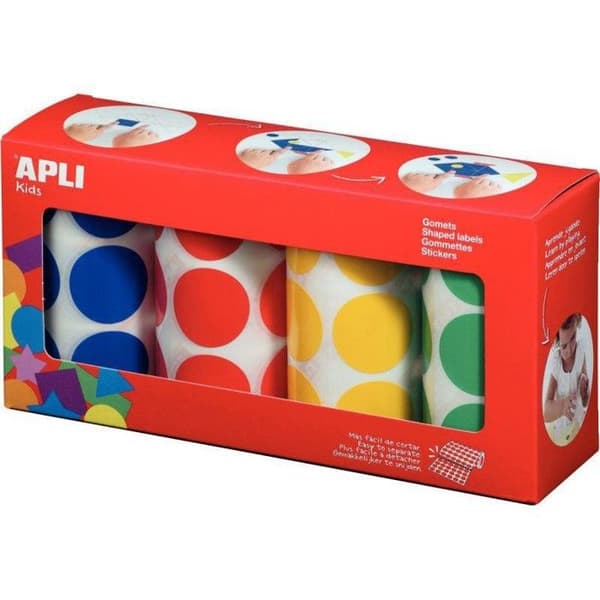 Gommetter - APLI-AGIPA - Paket med 4 rullar - Diameter 33mm - Varierande färger - Kreativ aktivitet