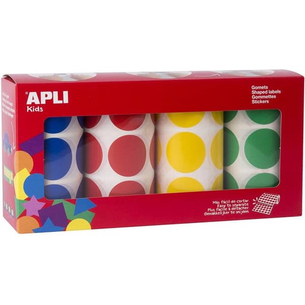 Gommetter - APLI-AGIPA - Paket med 4 rullar - Diameter 33mm - Varierande färger - Kreativ aktivitet