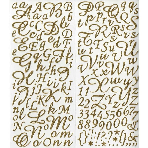 Alfabetsklistermärke - Artemio - Glitterguld - 177 klistermärken - Versaler och gemener - Blandat