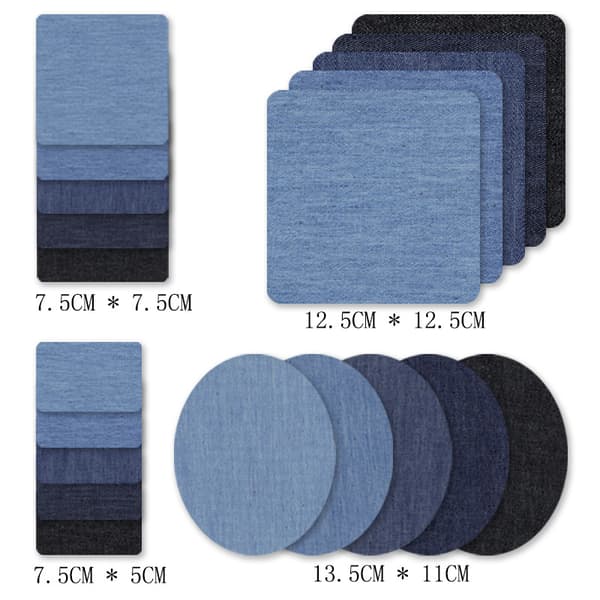 INF Påstrykning av denimlapper Brodert applikasjonssett (25 stk) - Firkantet og rektangulært