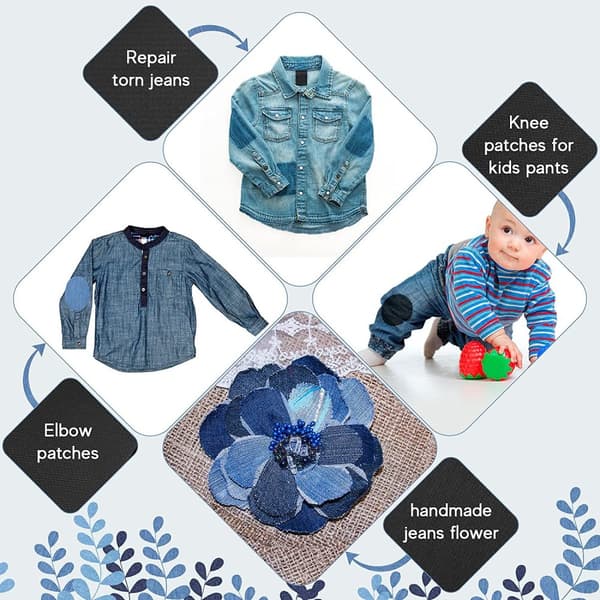 INF Påstrykning av denimlapper Brodert applikasjonssett (25 stk) - Firkantet og rektangulært