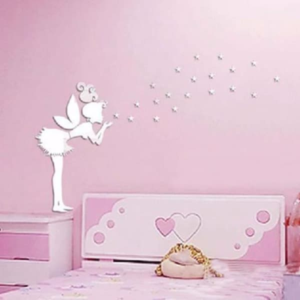 Väggklistermärke - Kreativ - Magic Fairy Angel - 3D - Silver - Barnrum