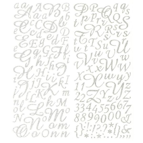 Klistret alfabet script Silver glitter 177 bokstäver