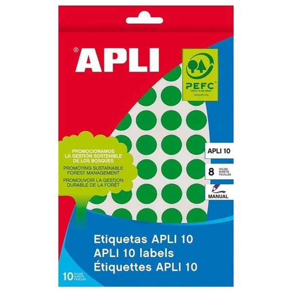 Klistermärken apli 02733/ ø10mm/ 8 ark/ grön