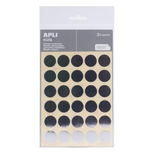 Metalliserade klistermärken - APLI-AGIPA - Rund Ø20mm - Silver - 90 stycken - Blandat barn