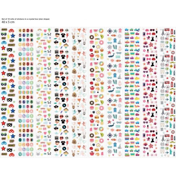 Gummistickers för barn - MegaCrea DIY - Stjärnask - Flerfärgad - 940 bitar - 10 rullar