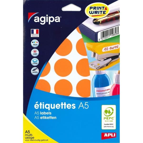 Etui A5 - AGIPA - 240 Pastiller Klebbtikar Rund - Orange - Diameter 30 mm - Multifunktionell