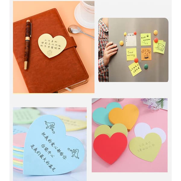 INF 7-farve hjerteformede Sticky Notes Sæt - 7x7CM