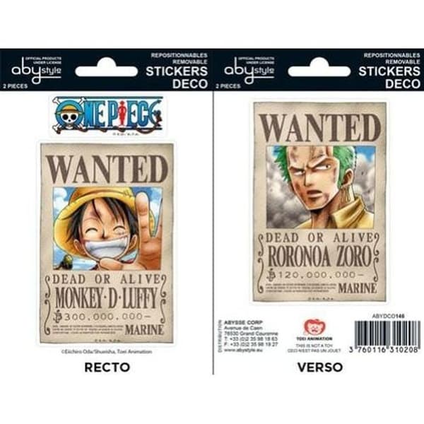 One Piece Stickers - 16x11cm / 2 ark - Wanted Luffy / Zoro - ABYstyle