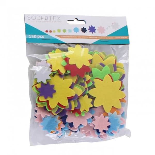 Filtklistermärken - Sodertex - Blomstertema - 150 stycken - 10 färger - 1 mm