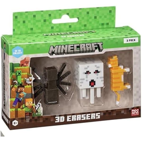 3D suddgummi - Minecraft - Set med 3 förpackningar - 5 cm figurer - Skoltillbehör - Present till barn