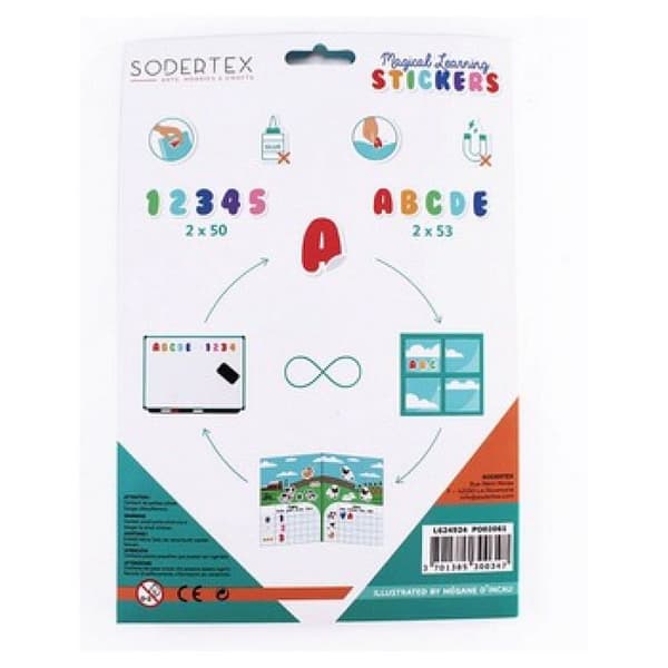 Återplacerbara klistermärken - Sodertex - Pack med 206 - 17x22cm - Färgomslag - Barn