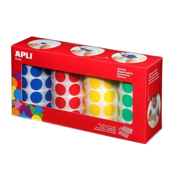 Runda Klistermärken - APLI - 1770 - 20 mm - Assorterade - 4 rullar
