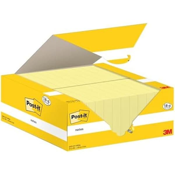 Post-it Anteckningar - POST-IT - Pack Promo 18 Block + 6 GRATIS - 100 Ark - Kanariegul - 38 mm x 51 mm