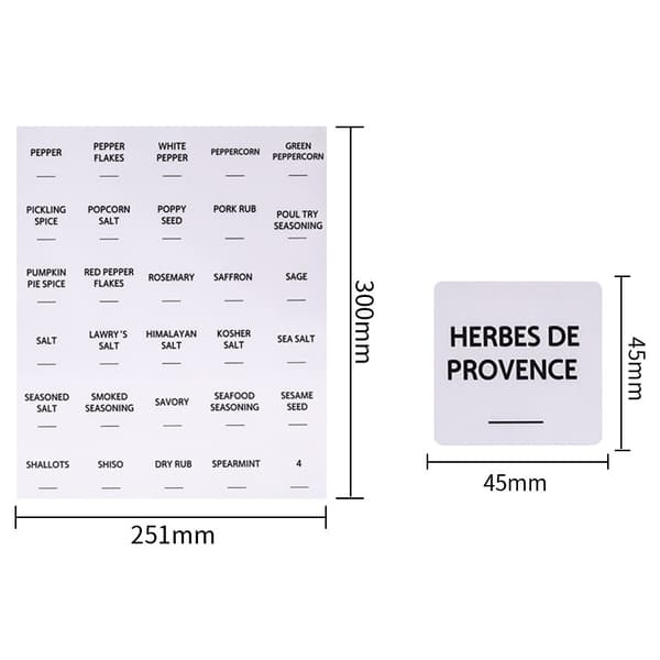 INF Etiketter för Kryddburkar, Vattentäta Kryddetiketter för Burkar, Etiketter för Skafferiorganisering 251x300mm - 6 Ark/Set