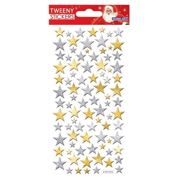 3D Foam Stickers - Guld och Silver Glitter Stars