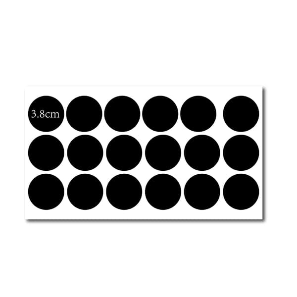 INF Uudelleenkäytettävät liitutaulutarrat, 18 kpl (38 mm) pyöreät mustat PVC-tarrat