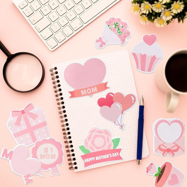 INF Hjärtformade post-it-lappar - rosa blommig design, 10-pack