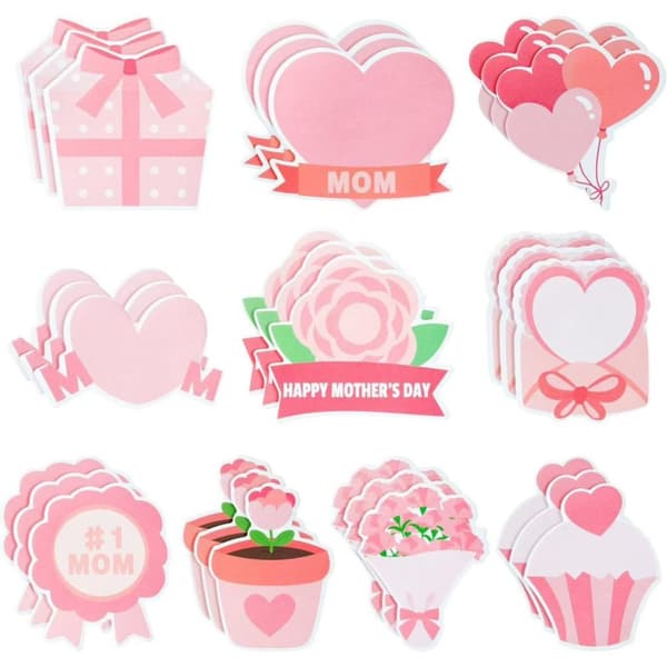 INF Hjärtformade post-it-lappar - rosa blommig design, 10-pack