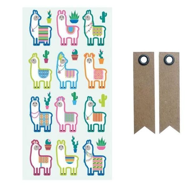 Puffies Llamas &amp; Cactus klistermärken + 20 st kraftvimpeletiketter