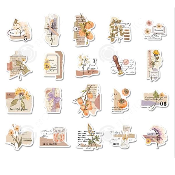INN Stickers 40 ark vintage scrapbooking klistermärken utsökt fotoalbum anteckningsbok deco klistermärken för händer blommor botaniq