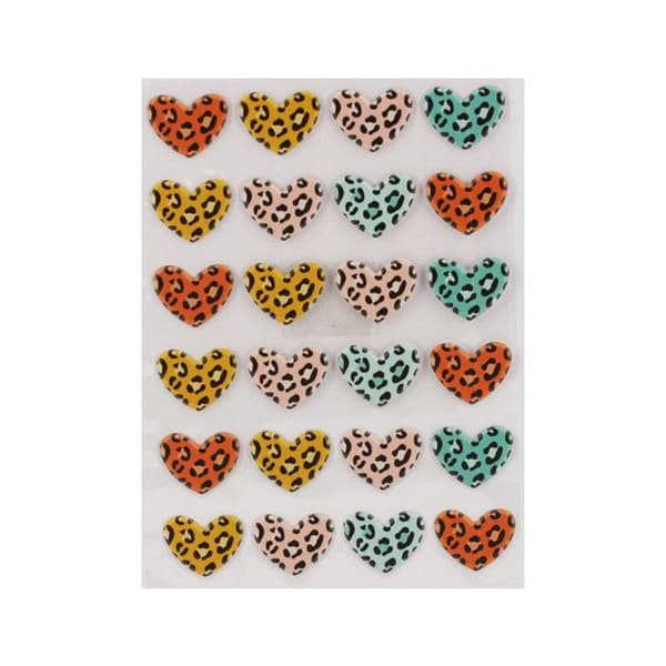 Klistermärken 3D - Hjärtor med leopardmönster - 24 klistermärken