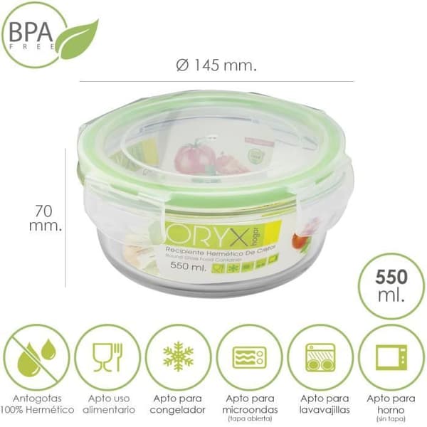 Behållare Hermetico Cristal Redondo 550 ml. Ø 145 x 7 (alt) cm.