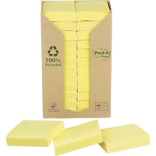 Post-It återvunna sedlar - POST-IT - 24 block - 100 ark - 38 mm x 51 mm - Pastellgul