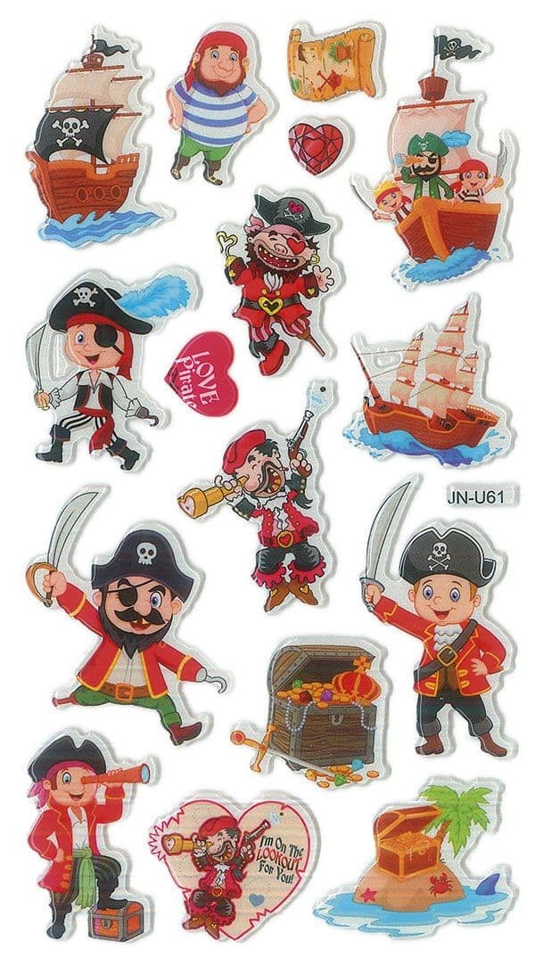 Koristeelliset kuperat tarrat Pirates 16 kpl Titanum