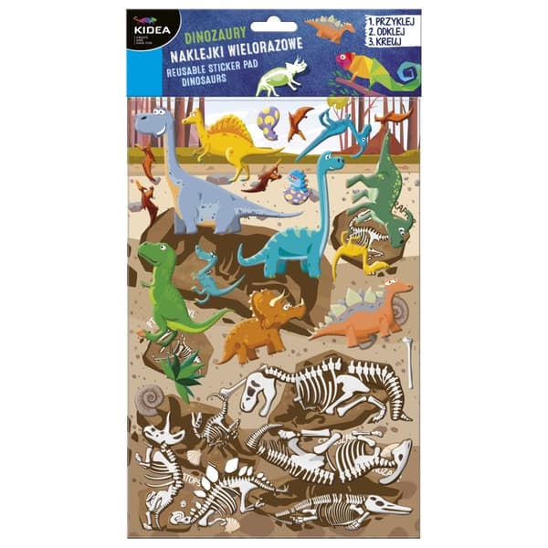 Genanvendelige dinosaurer-klistermærker + A3 Kidea-tavler