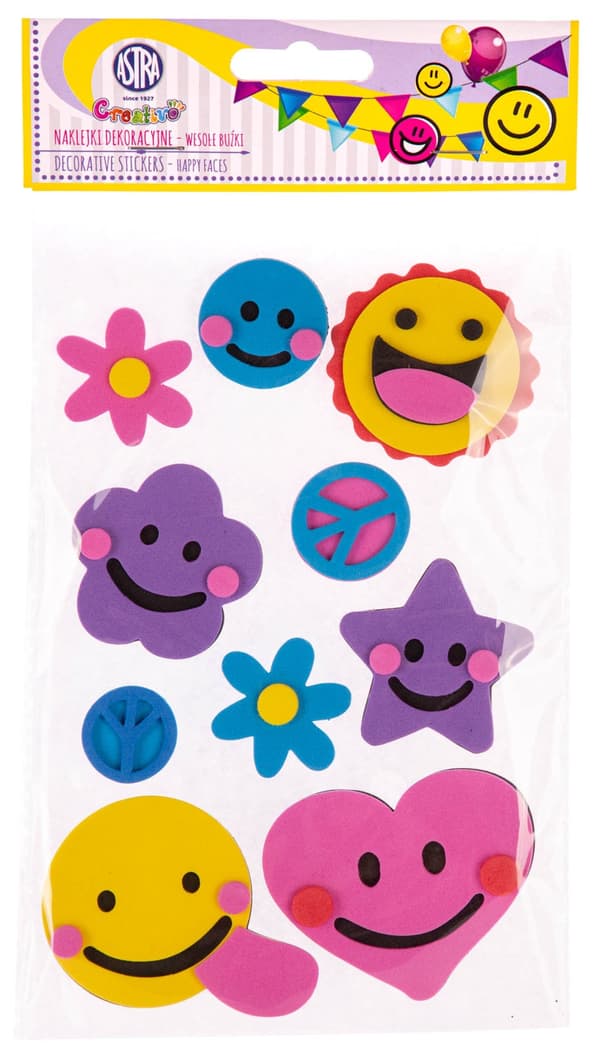 Koristeellinen vaahtotarra Happy Faces Astra