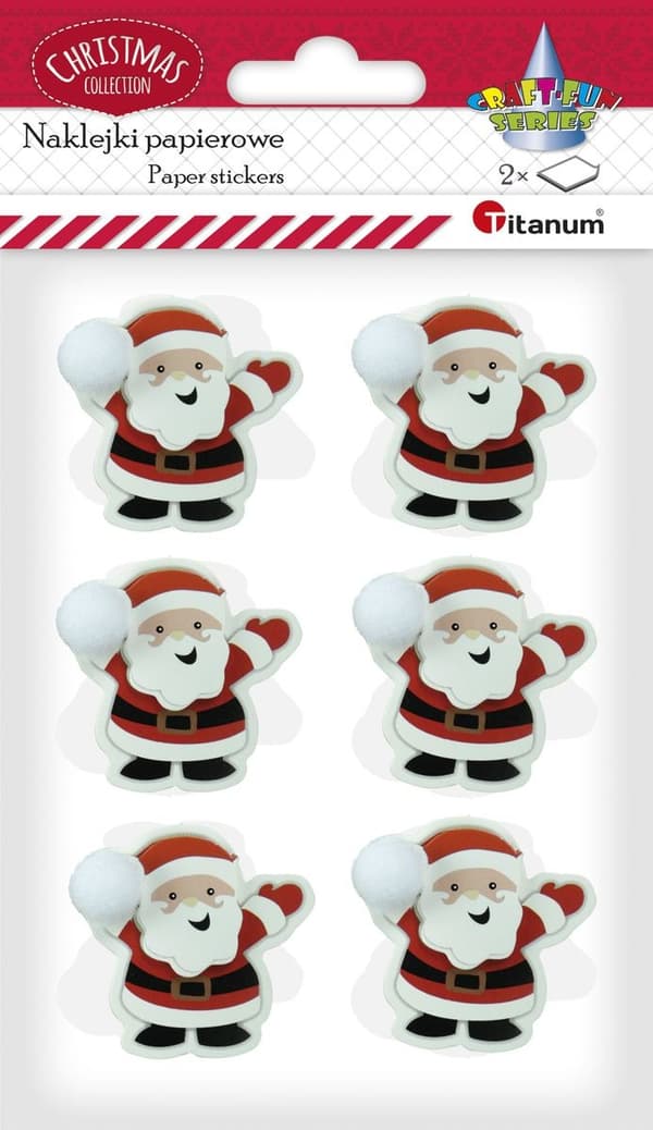 3D Julemand Papir Stickers med Pompom 12 stk Titanum