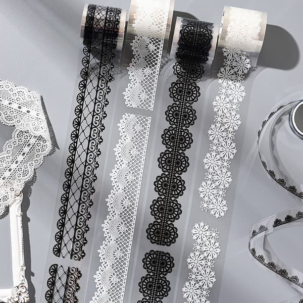 INF Elegant Black Lace PET Washi Tape for Journaling & Crafts